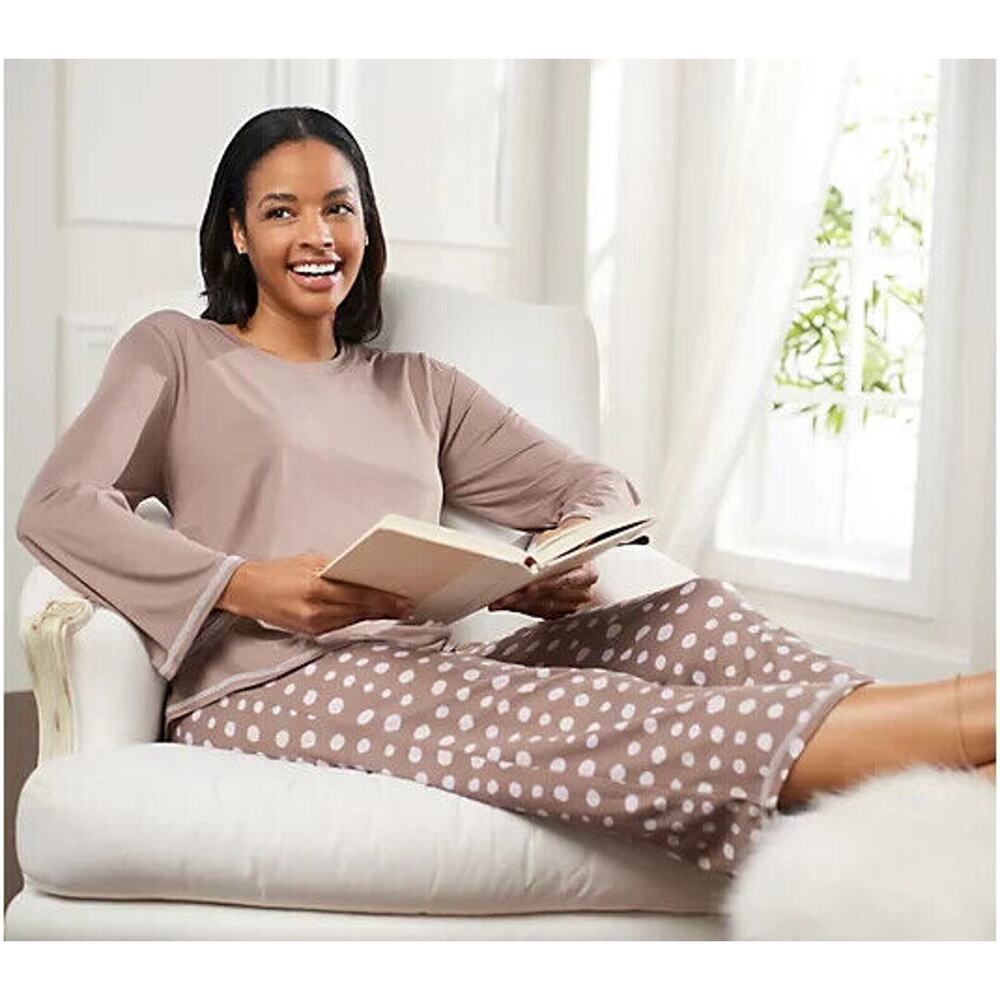 ANYBODY NEW $54 Brushed Jersey Printed Sleep Set Smokey Taupe Dot XS - Picture 1 of 3
